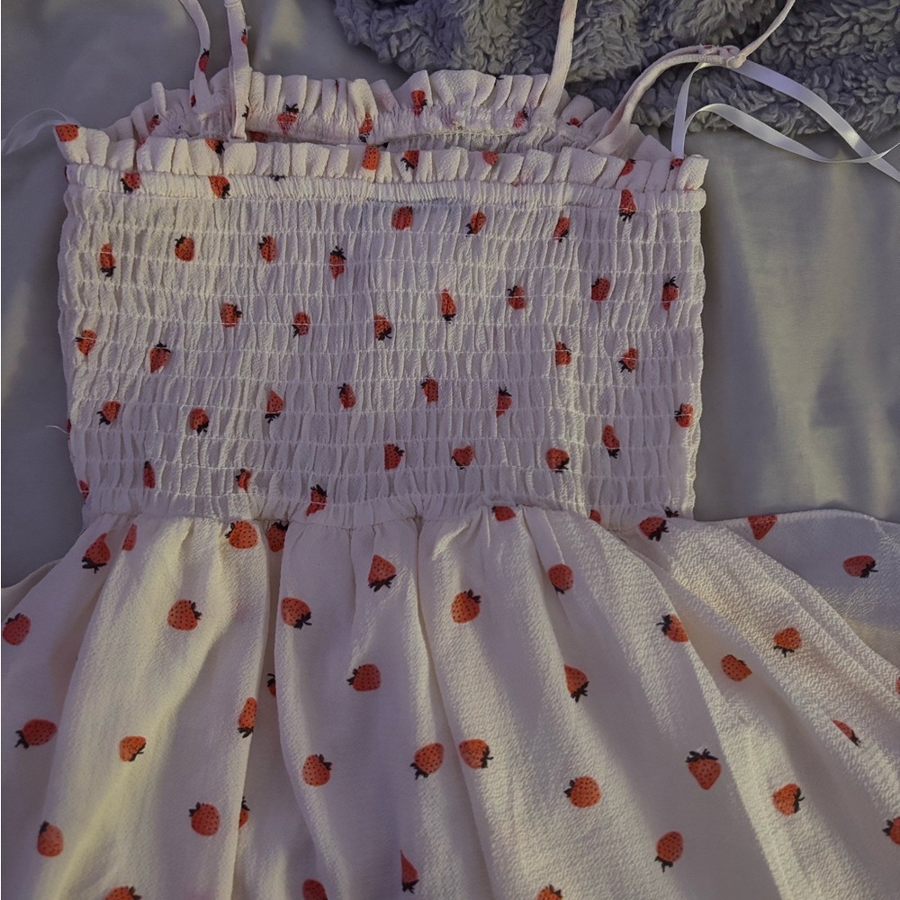 B Darlin White Dress with Red Strawberry Print